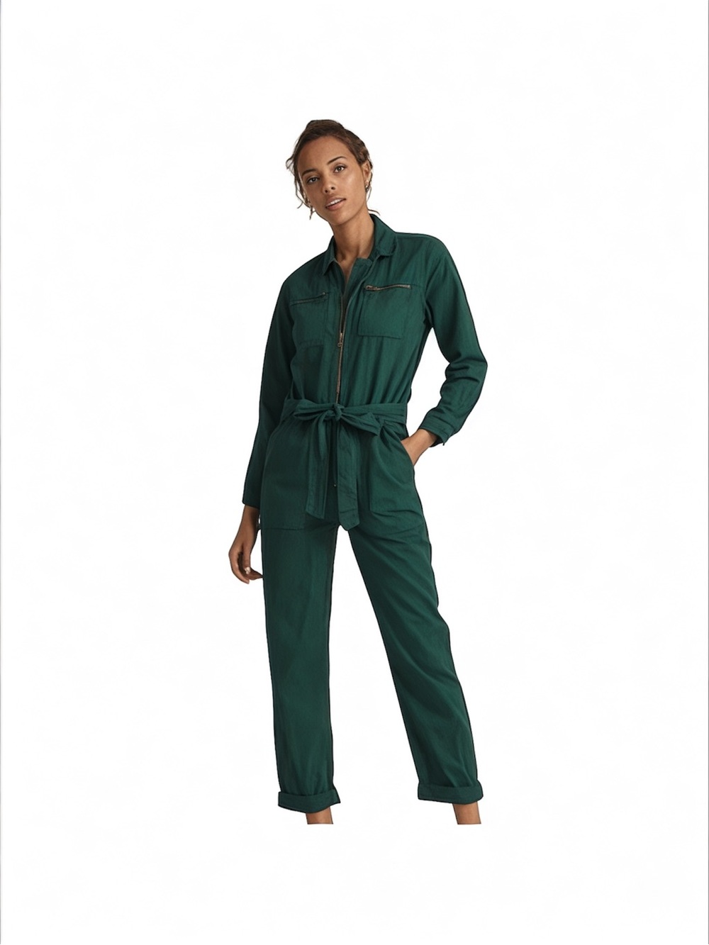 π Lucky Brand Utility Tie-Front Jade Green Jumpsuit w/ Full-Body Zipper (sz L) π